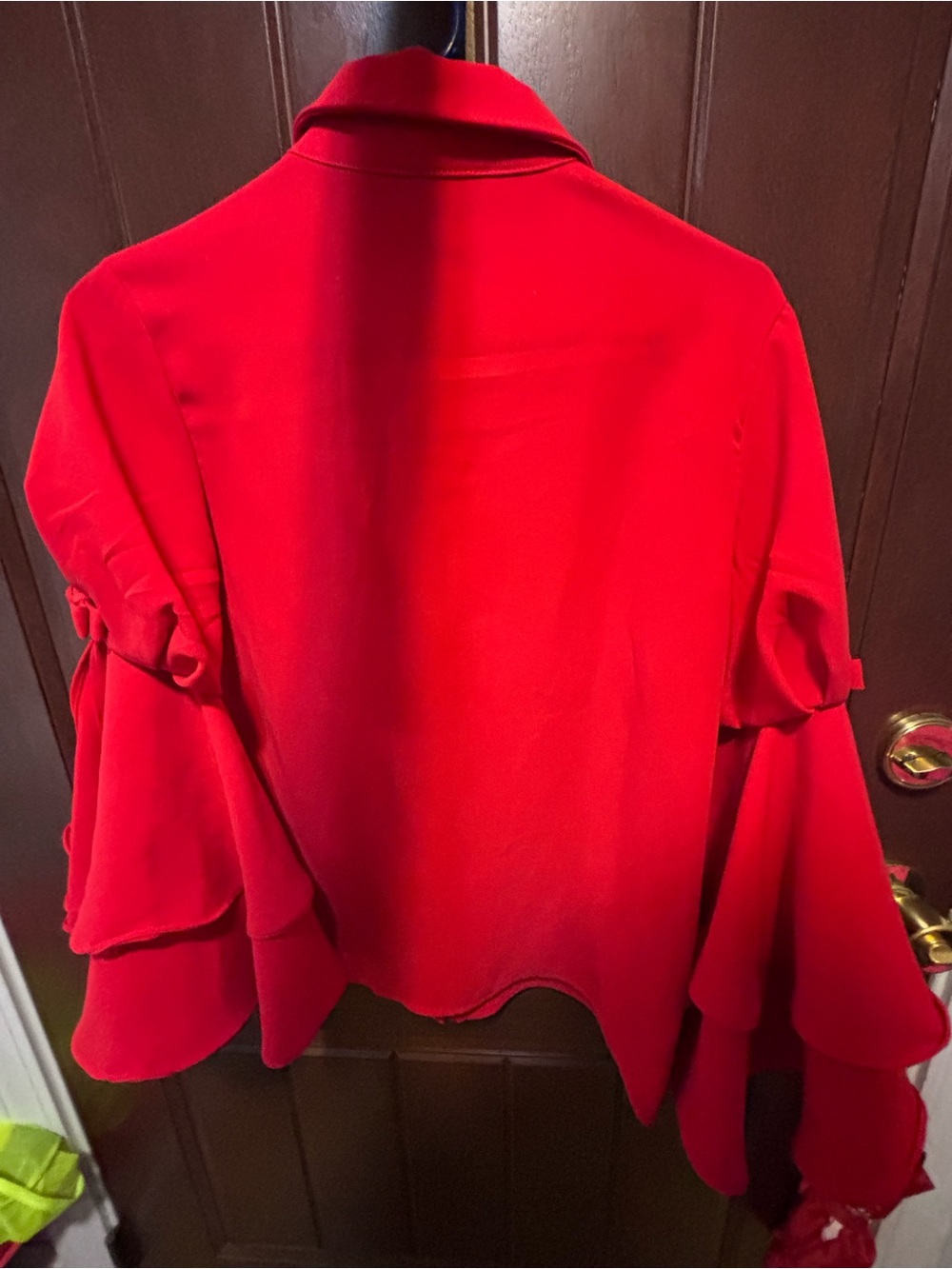 Red Ruffle-Sleeve Button-Front Women's Top - Picture 5 of 5